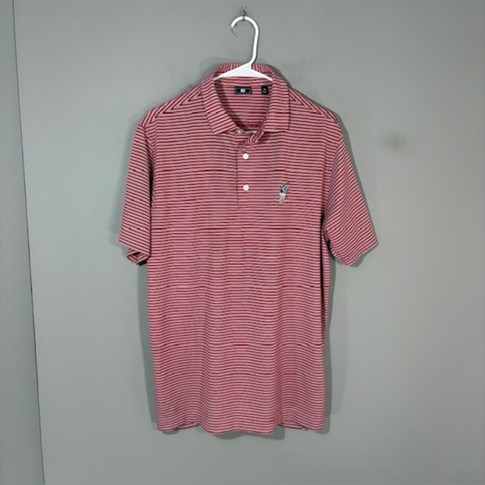 FootJoy Polo Shirt Mens M Red Striped Dog Golfer Golf Performance Alabama